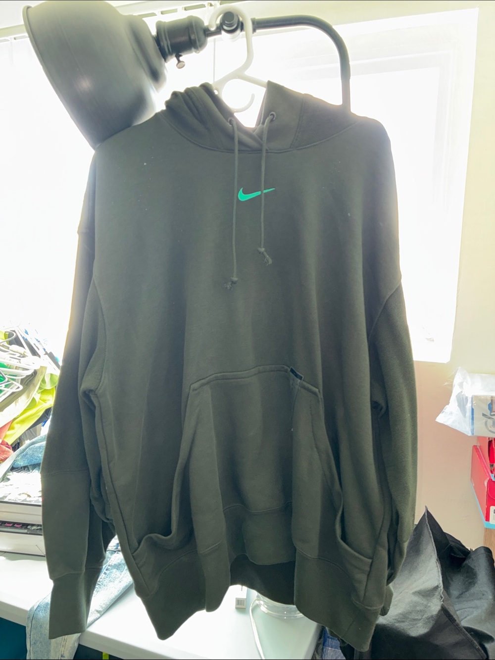 Nike Men’s Black Hoodie with Teal Swoosh Logo